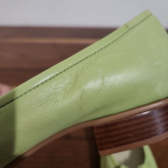 Etienne Aigner Lime Green Pumps Heels Womens 8.5 M Gardener Leather Stacked Heel - Picture 10 of 13